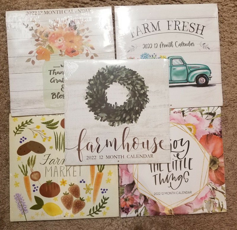 2022 Wall Calendar Set of 5 - Farmhouse Farmer's Market Farm Fresh Blessed Enjoy