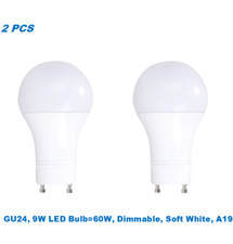 2 Bulbs,9W (60W Equivalent),Dimmable,A19 LED,Soft White 3000K,GU24 Base Bulb