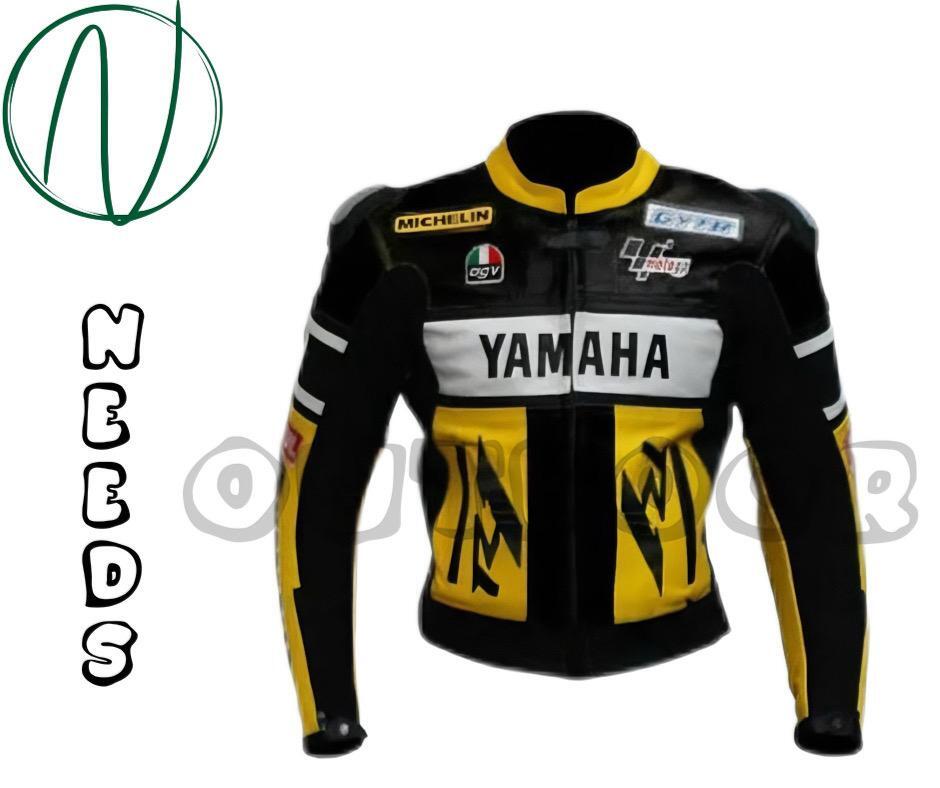 KHAKIPOINT ■ Racing Leather Jacket YAMAHA YELLOW R1 LEATHER RACING JACKET ARMOR PROTECTED CE