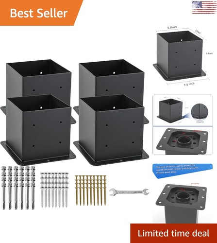 Post Base Brackets: Steel, Black Powder Coated - Support Deck, Pergola, Fence