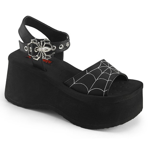 Black High Platform Foam Sandals Spiderwebs Gothic Witch Shoes Wednesday Demonia - Picture 2 of 2