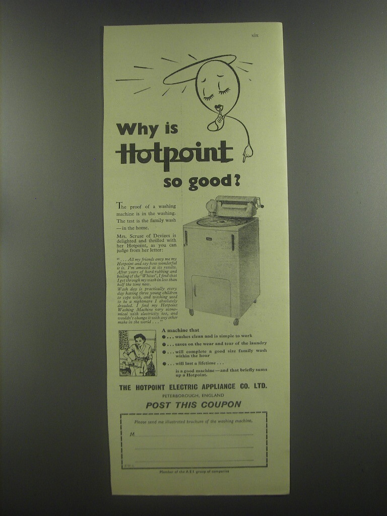 1953 Hotpoint Washing Machine Ad Why is Hotpoint so good? eBay