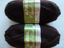 Patons Classic DK Superwash 100% wool yarn, Mocha,  lot of 2 (125 yds ea)