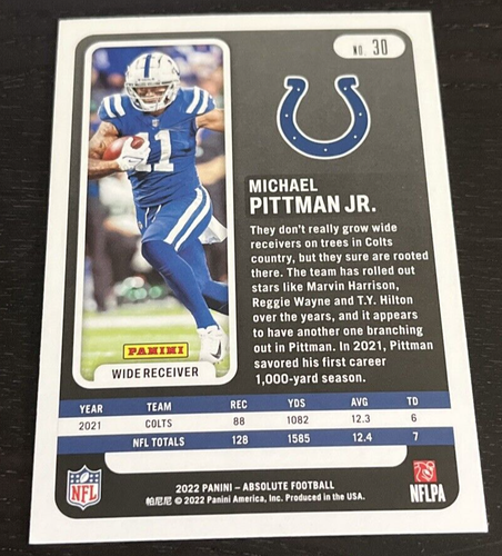 2022 Panini Absolute - #30 - Michael Pittman Jr. - Indianapolis Colts - Picture 2 of 2