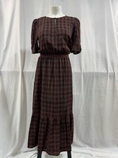 NWT LOFT Black & Red Plaid Short Sleeve Seasonal Dress Size L Gold Thread