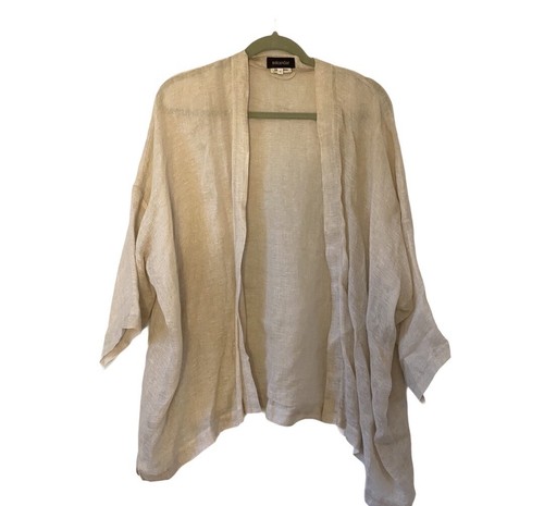 eskandar beige linen open cardigan 0