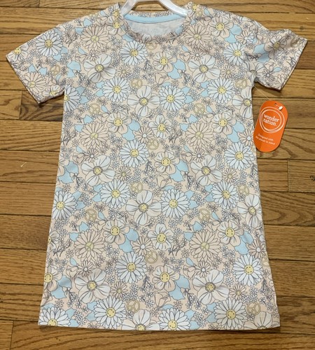 Women Short Sleeve Sleep Shirt Tee Pajama Top Smiley Face Flowers Nightshirt 149 - Picture 2 of 4