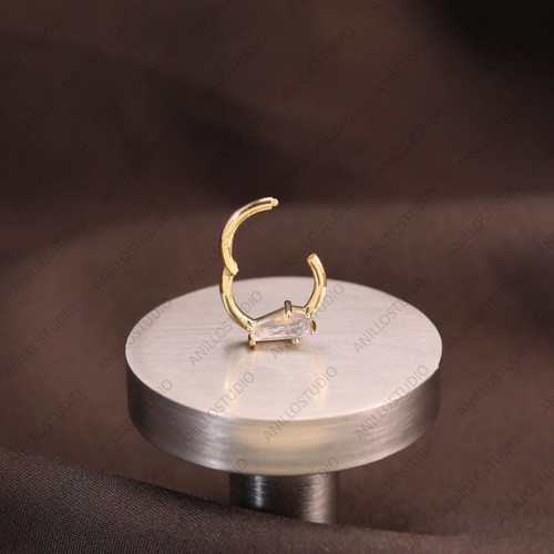 Natural Labradorite Dainty Nose Septum Clicker, 14k solid Yellow Gold Helix Hoop - Picture 8 of 9