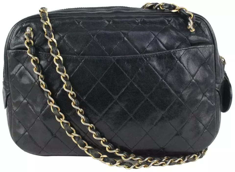 Chanel Black Quilted Lambskin Camera Bag Gold Chain 1014c7