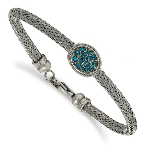 Stainless Steel Polished and Textured Blue Crystal 7.25in. Bracelet - Picture 1 of 4