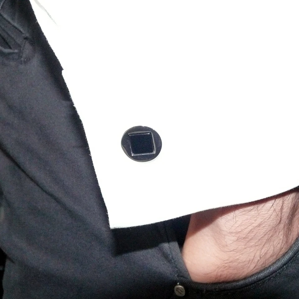 Gemelli in Argento con Onice Nero Polsini Camicia Uomo per Cerimonia Matrimonio - Immagine 3 di 4