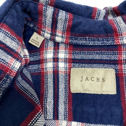 Jachs Button Up Shirt Mens L Blue Red Plaid Cotton Flannel Long Sleeve Pockets - Picture 6 of 12