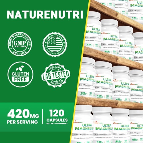 5-in-1 Magnesium Complex Supplement 420mg Per Serving + Vitamin B-6 30mg - Picture 7 of 7