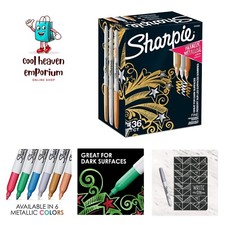 Metallic Permanent Markers, Fine Point, Assorted Metallic, 36 Count