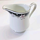 NITTO Kabuki T-75 Japan Coffee Creamer 3.25"x 4.5 Floral Lilly Silver Trim Black