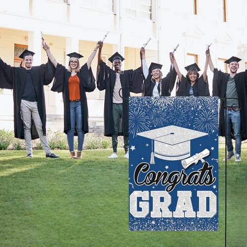 Graduation Garden Flag with LED Light, Blue Silver Graduation Decorations Yard F - Picture 4 of 7