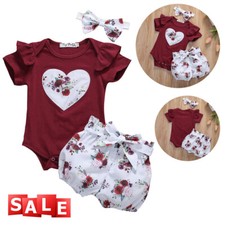 Infant Newborn Baby Girl Romper Top Jumpsuit Shorts Headband Outfits Clothes Set