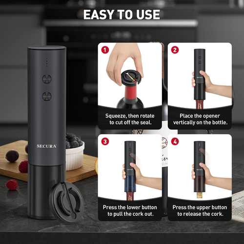 Stainless Steel Electric Wine Opener, Rechargeable Automatic Home Wine Bottle Op - Picture 4 of 12