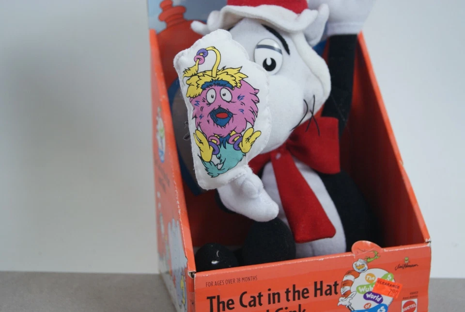 Pelúcia Vintage Dr. Seuss Cat in the Hat and Gink 1997 Mattel Jim Henson Novo Na Caixa - Imagem 2 de 4