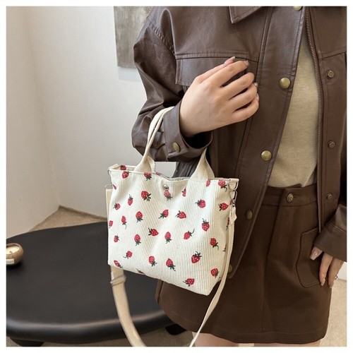 Strawberry Flower Printed Shoulder Bag Cross Body Messenger Bag - Picture 5 of 13