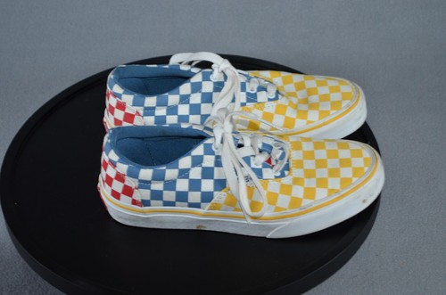 VANS Checkerboard Classic Sneakers Youth Size 3 Blue Red Yellow Shoes Lace Up - Picture 1 of 8