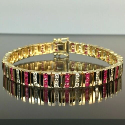 VALENTINO Bracciale tennis donna rubino rosso 6 ct taglio tondo creato in laboratorio placcato oro giallo 14 kt