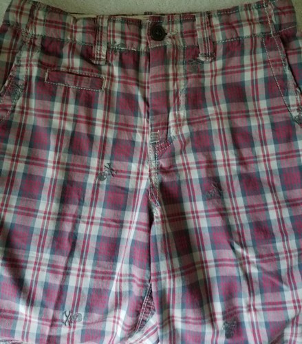 Gap Kids Boys 10 Plaid Embroidered Skulls Red Gray Adjustable Waist Chino Shorts - Picture 6 of 12