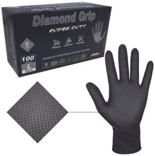 Heavy Duty Industrial Black Nitrile Gloves with Raised Diamond Texture, 8-mil