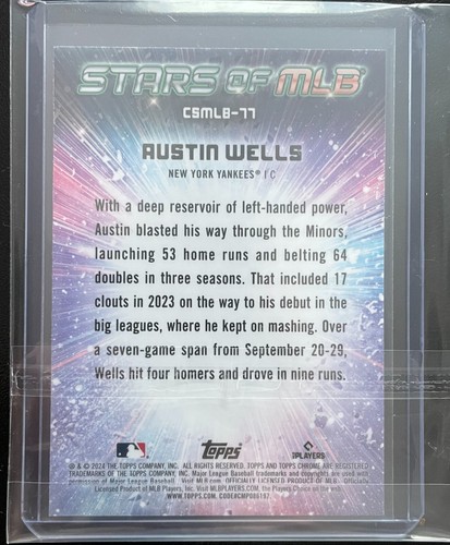 Austin Wells Rookie Card - Stars of MLB - 2024 Topps Baseball Update Series - Picture 2 of 2