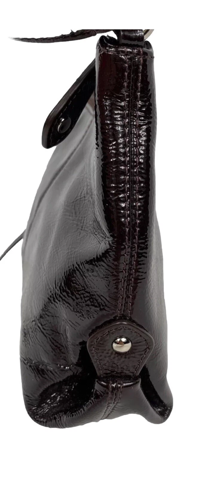 Borsa a tracolla Coach Patent lucida liquida borsa marrone cioccolato
