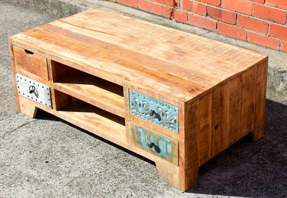 Vintage Reclaimed Timber Multi Drawer Storage Coffee Table