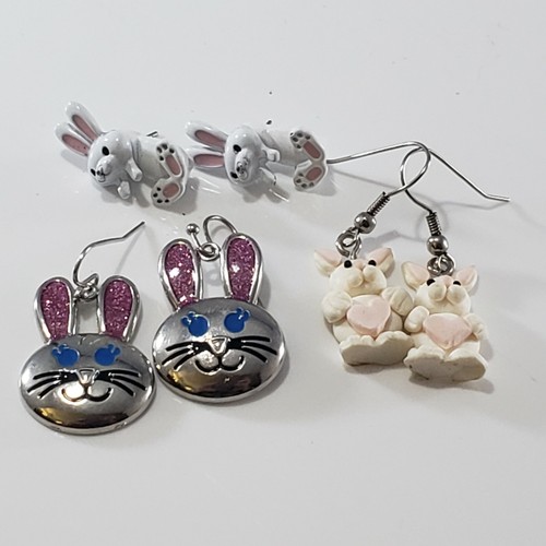 Fashion Easter Earring Bunny Rabbit Lot Pierced Front Back Dangle Lot - Picture 3 of 8