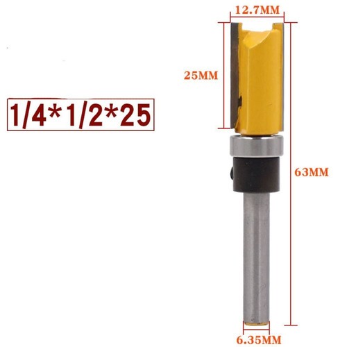 1/2" 6.35mm Shank Flush Trim Straight Router Bit Bearing Milling Cutter Tool - Picture 15 of 19