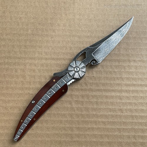 Coltello in piuma da collezione fatto a mano lusso Damasco coltello da tasca cuscinetto a sfera - Foto 12 di 20
