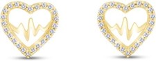 Heartbeat in Heart Stud Earrings Simulated Birthstone 14K Yellow Gold Plated