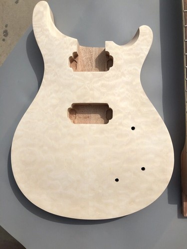 Corpo Chitarra Elettrica Non Finito Legno Mogano Trapuntato Tappo Acero HH Pickups - Foto 4 di 6