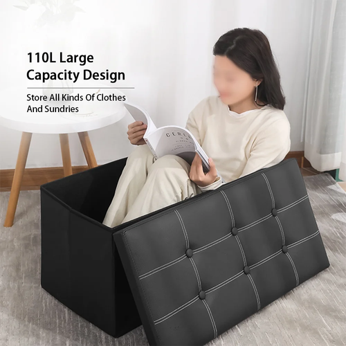 Black Leather Storage Ottoman Bench Footrest Seat Chest for Living Room Bedroom - Picture 3 of 11
