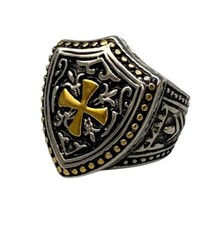 Stainless Steel Knight Templar Band Ring Cosplay Shield Cross 7.75