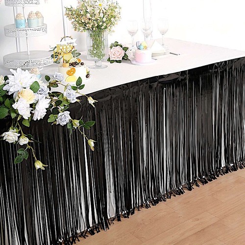 29" x 9 feet BLACK Metallic Foil Fringe Table Skirt Home Wedding Decoration - Bild 3 von 8