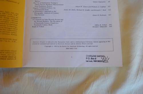 American Antiquity Journal Society for American Archaeology Vol 54 #1 Jan 1989 - Picture 6 of 15
