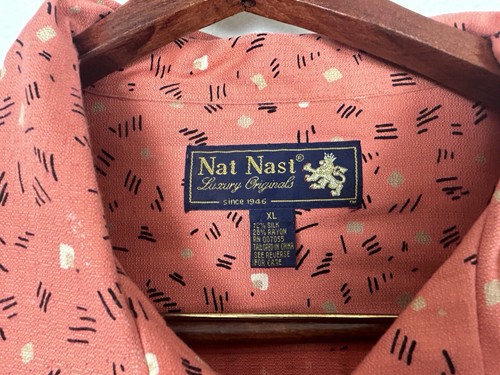 Nat Nast Mens Coral Pink Orange Button Up Patterned Shirt Size XL - Picture 3 of 7