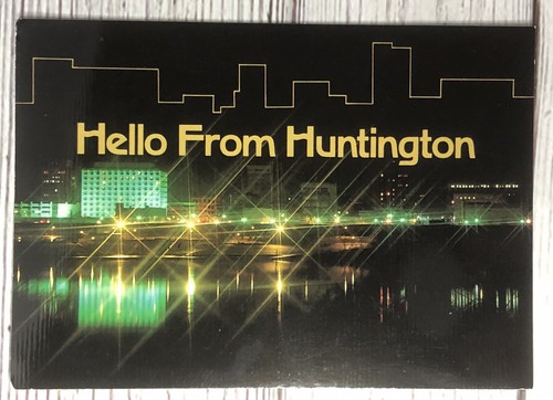 Hello from Huntington West Virginia WV Night View Continental Postcard - Picture 1 of 2