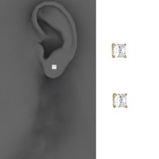 14k Yellow 4mm Princess CZ Basket Stud Earrings - Screw Back
