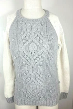 Vineyard Vines ~ Small Cable Knit Angora Lambswool Sweater Gray Ivory Fisherman 