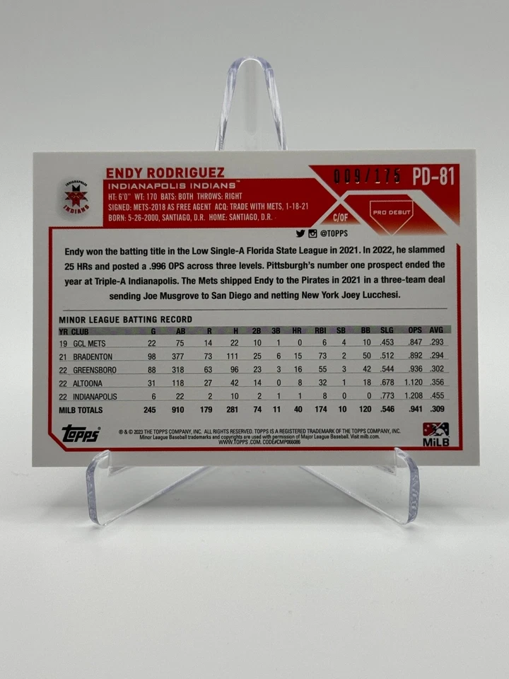 2023 Topps Pro Debut #PD-81 ENDY RODRIGUEZ | Sparkle Foil /175 - Image 2 of 2