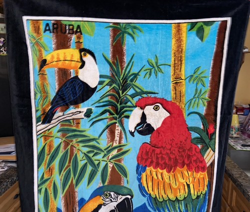Vintage Beach Towel Parrot Macaw Aruba Rainforest 100% Cotton TF - Picture 2 of 4