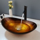 Bathroom Basin Tempered Glass Vessel Sink Brass Black Mixer Faucet Drain Set