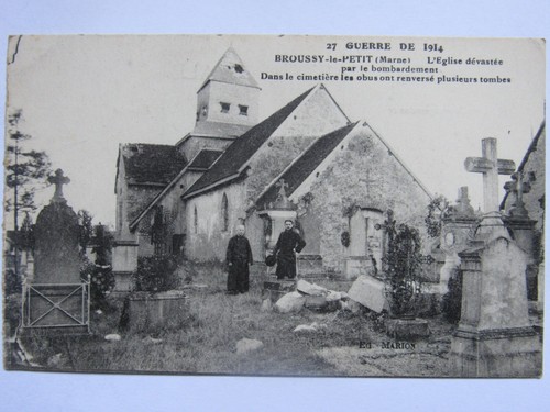 Old Postcard - WW1 - Broussy Le Petit Devastated Church - Picture 1 of 2