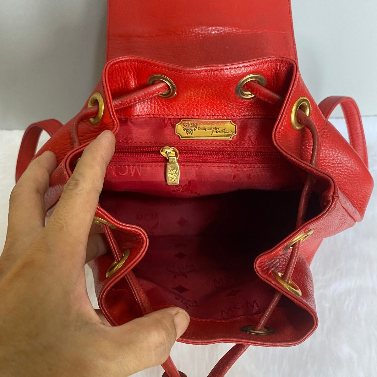 MCM Vintage Red Leather Backpack | eBay