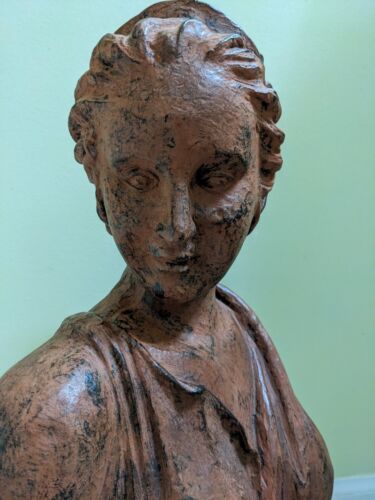 Terracotta sculpture bust of a Greek Woman Goddess Statue Rustic 20" Art Noveau - Picture 2 of 7